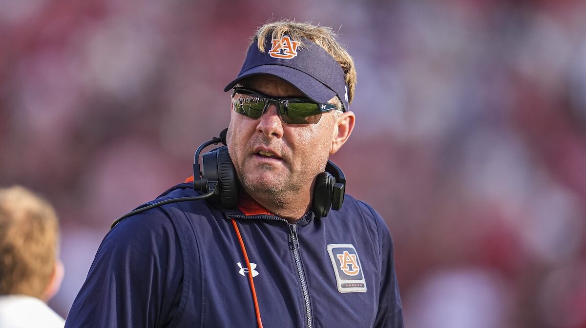 Hugh Freeze on the Auburn sideline during the Tigers' loss to Georgia.